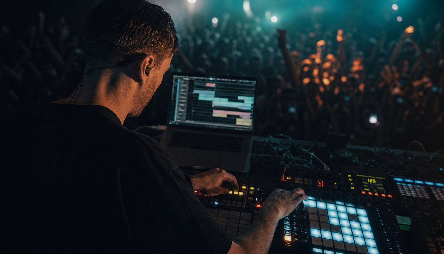 Fred again.. Live-Setup auf der Buehne, KI-generiert