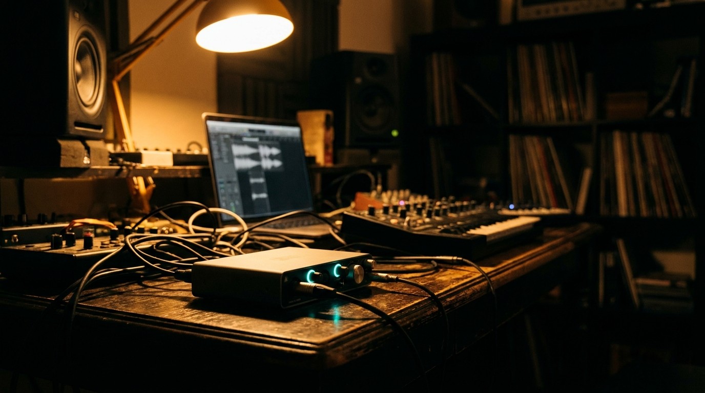 KI-generiertes Beitragsbild zum Artikel Audio-Interface fürs Homestudio: 4 Einsteiger im Test