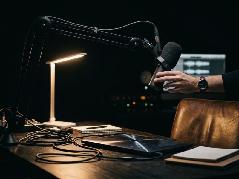 KI-generiertes Beitragsbild zum Artikel Dynamische Podcast-Mics: 4 für Stimme und Nähe