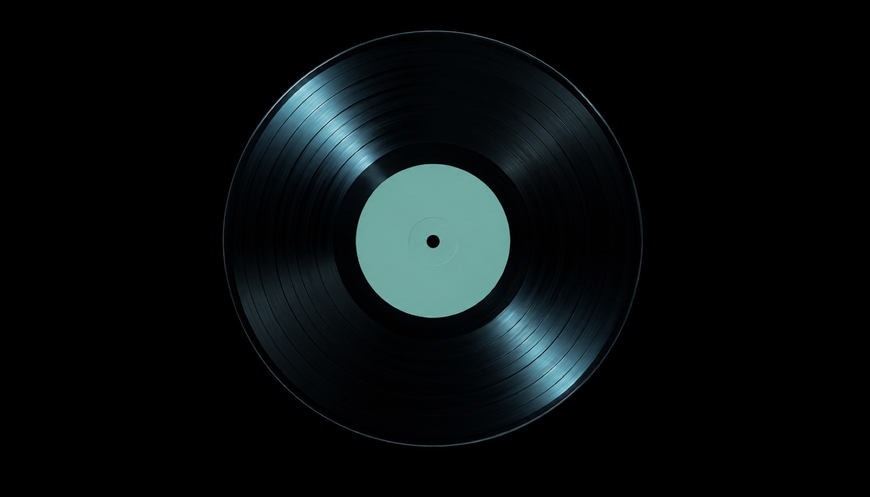 Vinyl-Schallplatte auf dunklem Teal (KI-generiert)